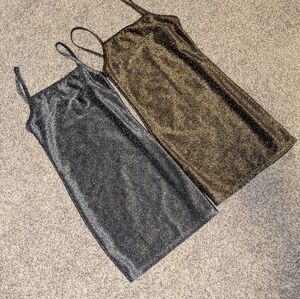 Sparkling Silver and Gold Slip Dresses Semi Sheer Fabric Size Small